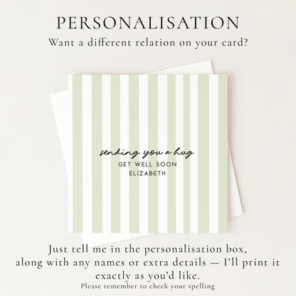 Get Well Soon Card Personalised, Thinking of You Card, Custom Name Recovery Card, Minimalist Stripe Card, Sending You a Hug