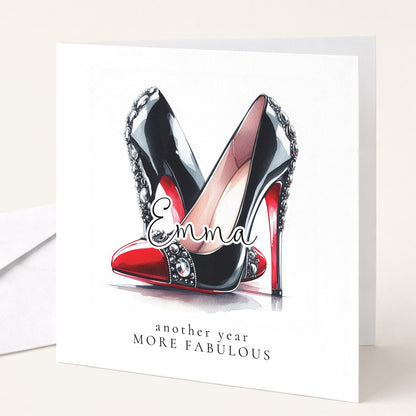 Funny Birthday Card for Her, Another Year More Fabulous, Glam Heels Birthday Card, Stylish Friend Birthday Card, Fashion Lover Card