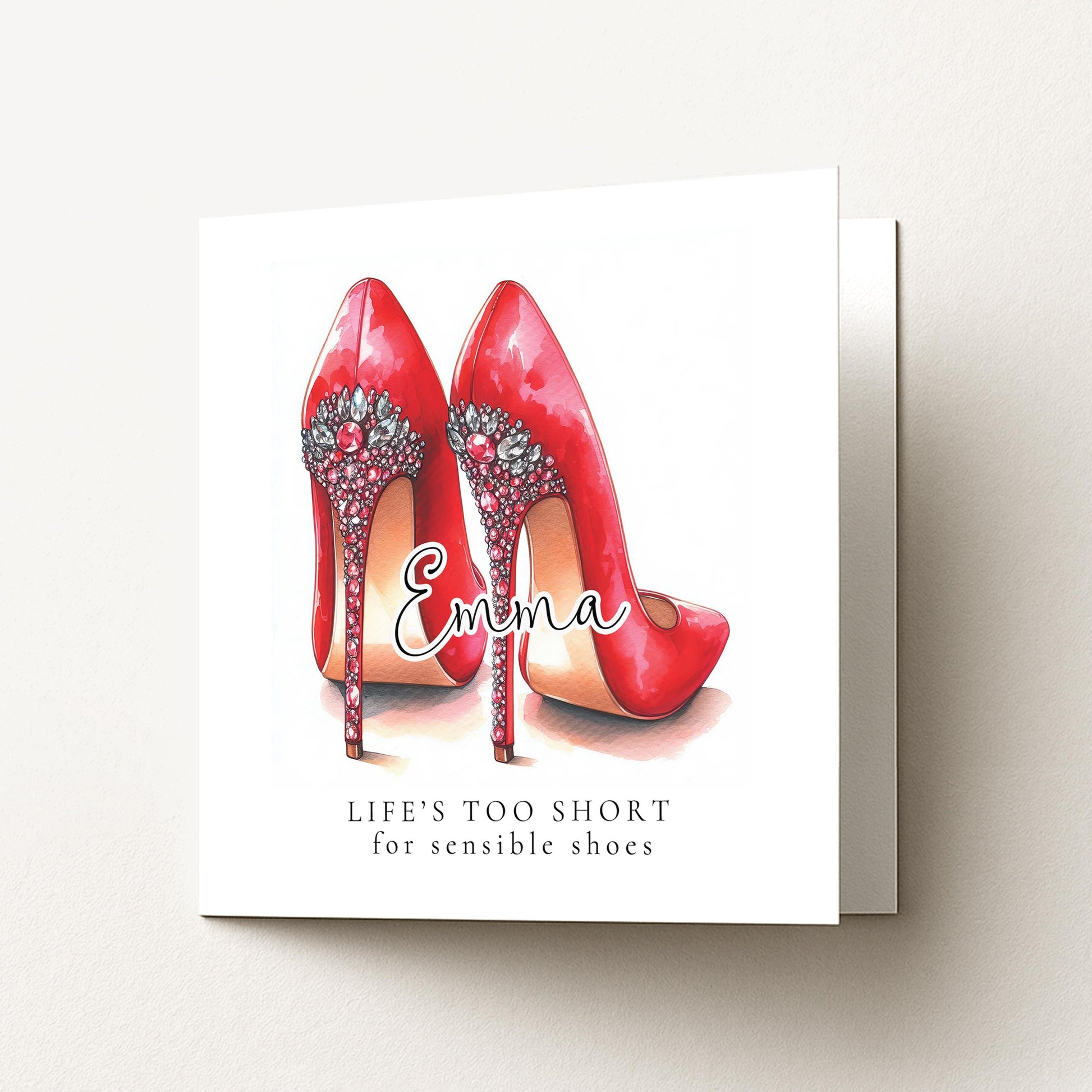 Funny Birthday Card for Her, Life’s Too Short for Sensible Shoes, Red Glam Heels Birthday Card, Stylish Friend Card, Fashion Lover Gift