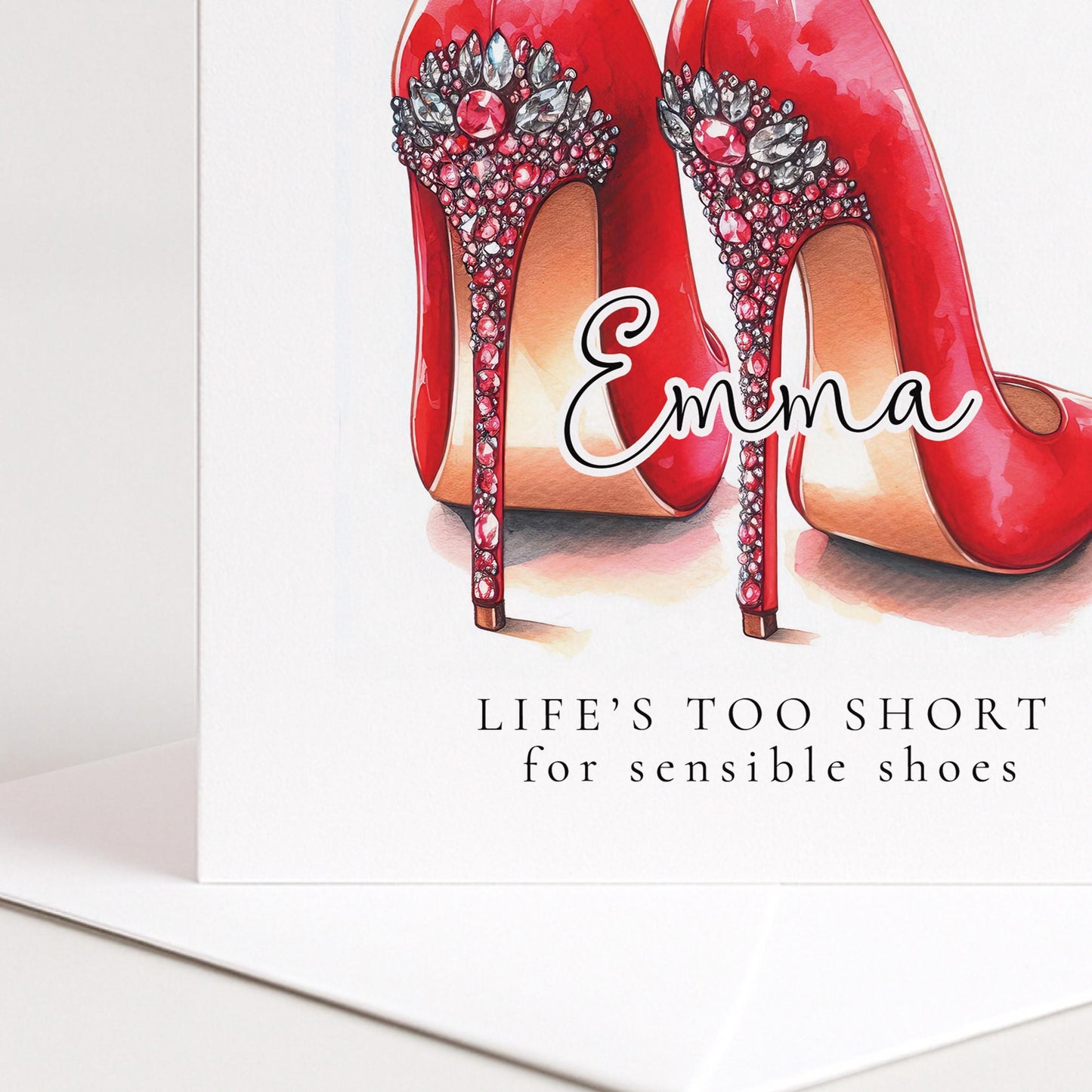 Funny Birthday Card for Her, Life’s Too Short for Sensible Shoes, Red Glam Heels Birthday Card, Stylish Friend Card, Fashion Lover Gift