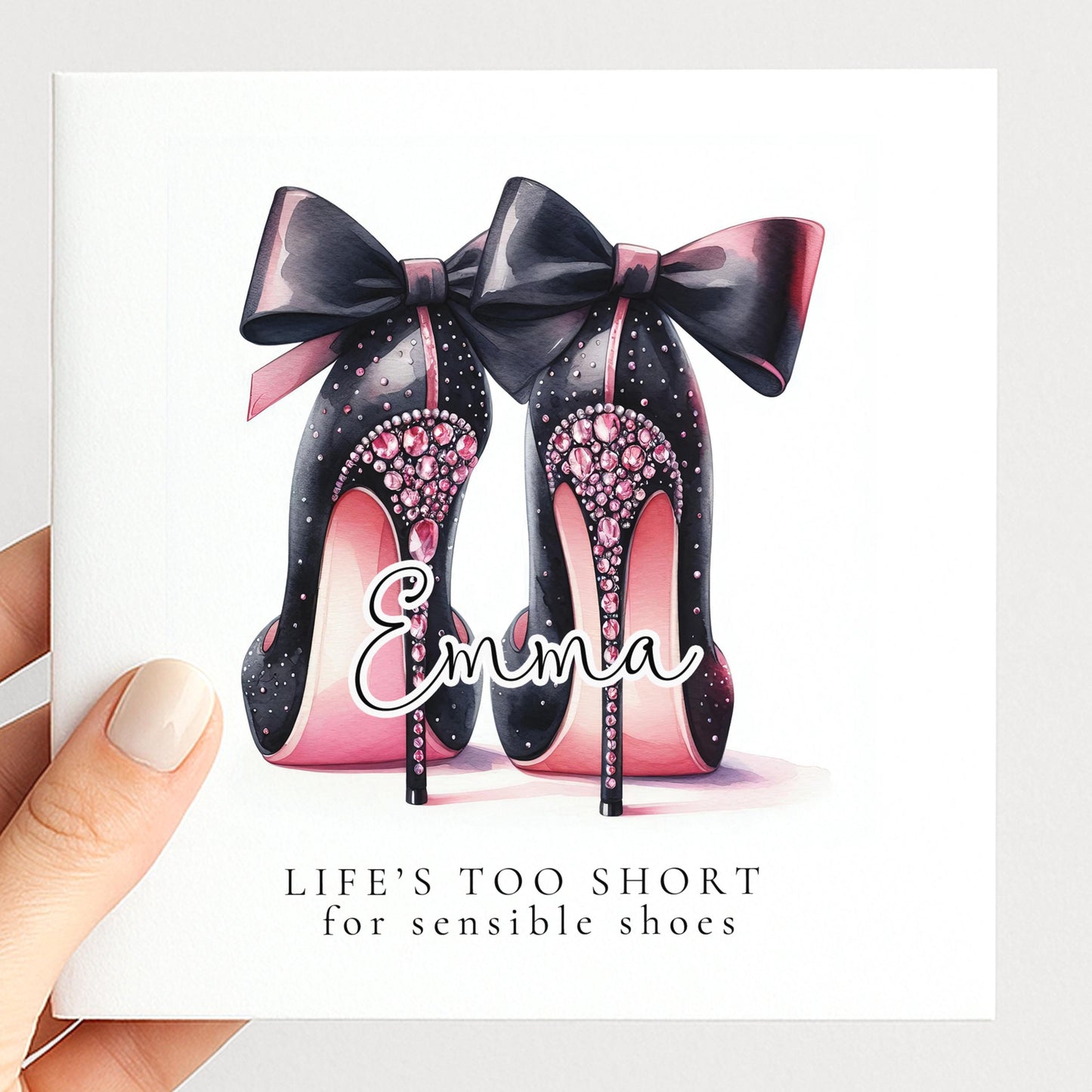 Funny Birthday Card for Her, Life’s Too Short for Sensible Shoes, Glam Bow Heels Card, Stylish Friend Birthday, Fashion Lover Gift