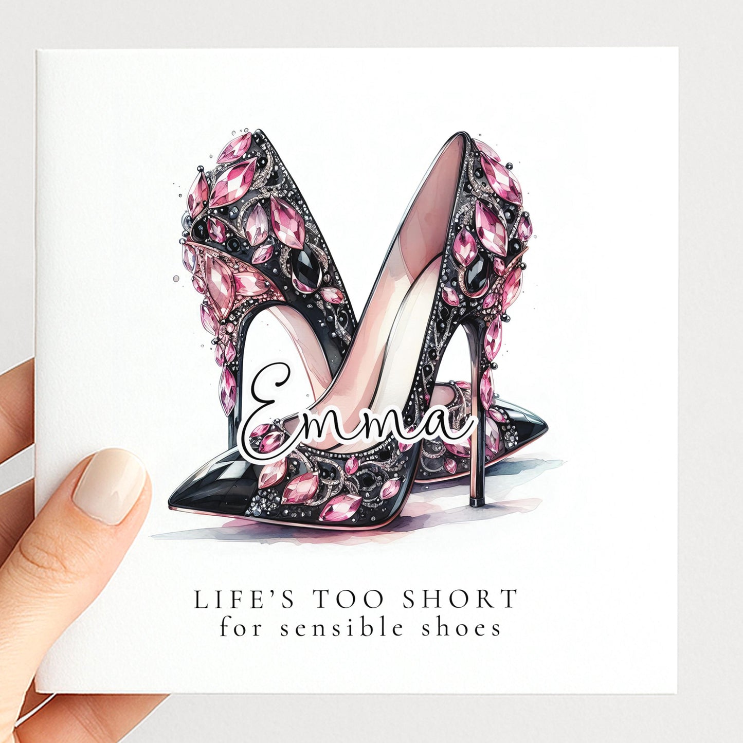 Funny Birthday Card for Her, Life’s Too Short for Sensible Shoes, Glam Jewel Heels Card, Stylish Friend Birthday, Fashion Lover Gift