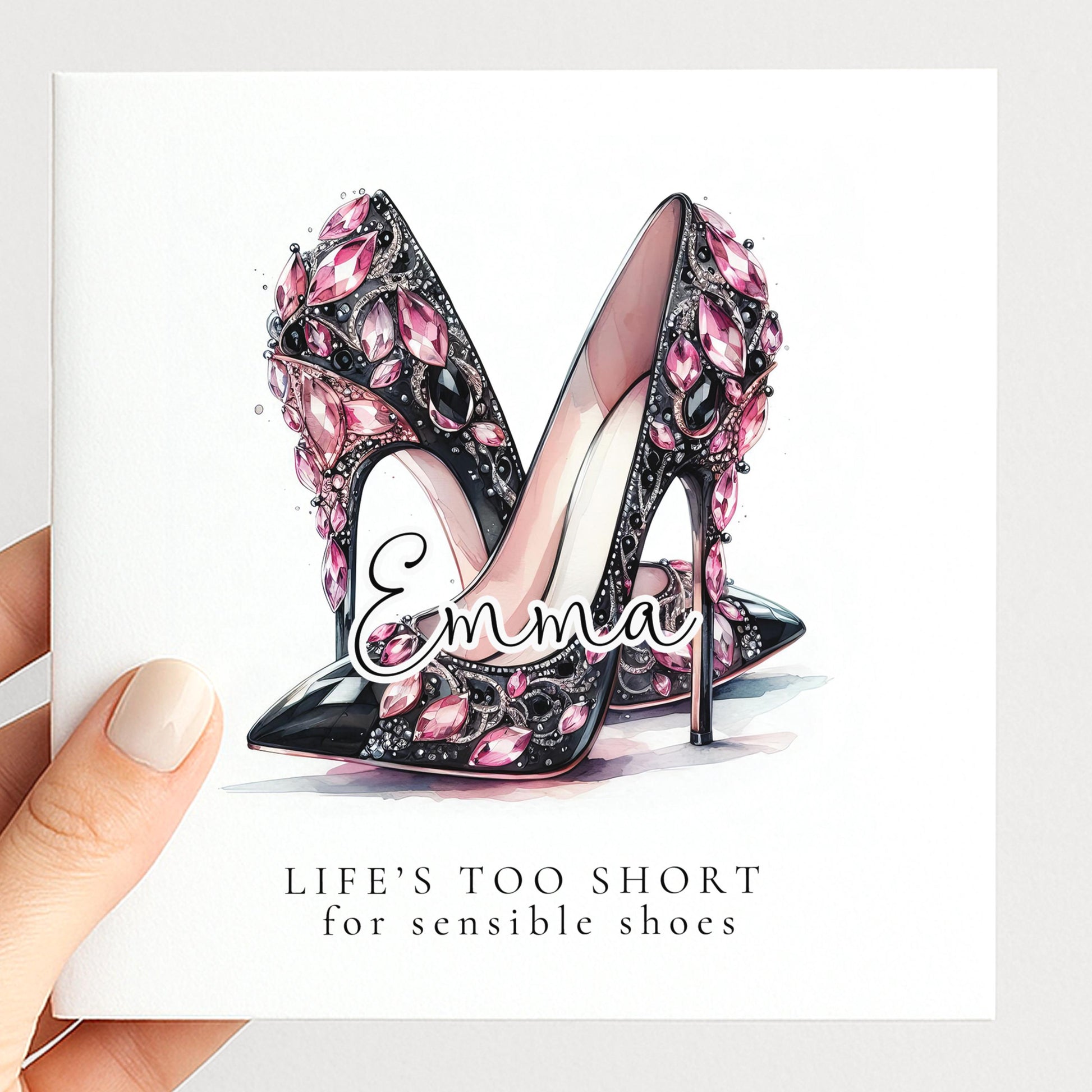Funny Birthday Card for Her, Life’s Too Short for Sensible Shoes, Glam Jewel Heels Card, Stylish Friend Birthday, Fashion Lover Gift