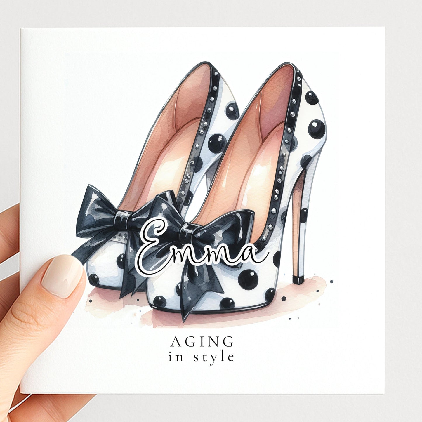 Funny Birthday Card for Her, Aging in Style, Polka Dot Glam Heels Birthday Card, Stylish Friend Birthday Card, Fashion Lover Gift