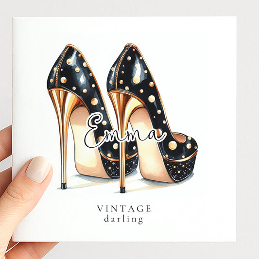 Funny Birthday Card for Her, Vintage Darling Birthday Card, Polka Dot Glam Heels Card, Stylish Friend Birthday Card, Fashion Lover Gift