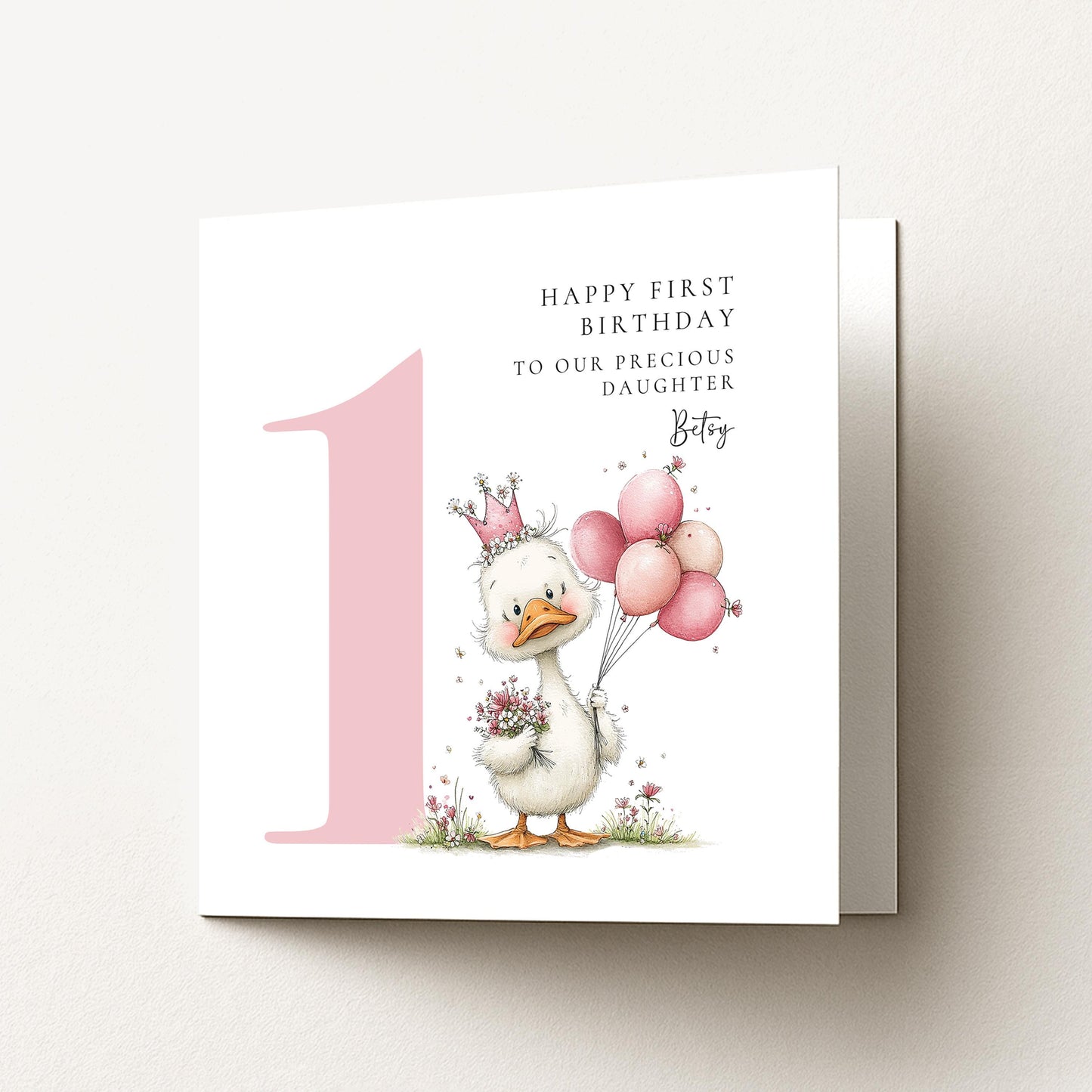 Personalised 1st Birthday Card for Girl, First Birthday Daughter Card, Baby Girl Age 1 Card, Custom Name First Birthday Keepsake