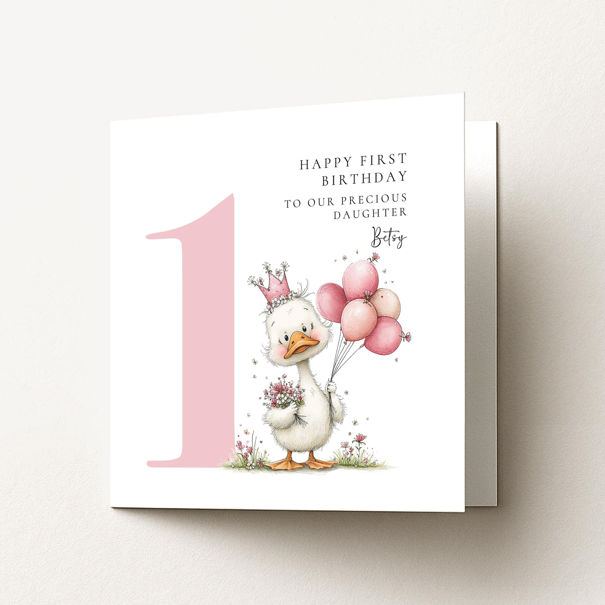 Personalised 1st Birthday Card for Girl, First Birthday Daughter Card, Baby Girl Age 1 Card, Custom Name First Birthday Keepsake
