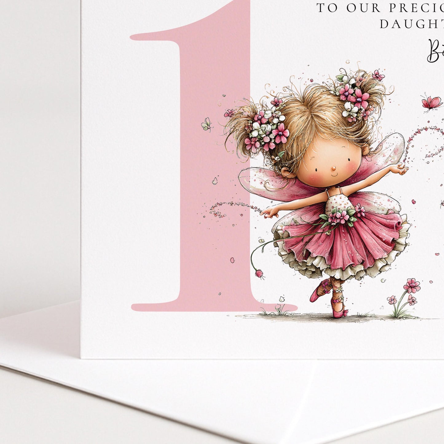 Personalised 1st Birthday Card for Girl, Fairy Birthday Daughter Card, Blonde Baby Girl Age 1 Card, Custom Name First Birthday Keepsake