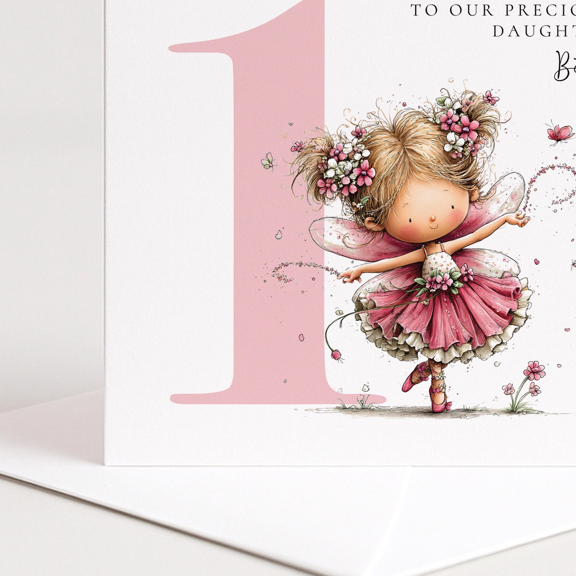 Personalised 1st Birthday Card for Girl, Fairy Birthday Daughter Card, Blonde Baby Girl Age 1 Card, Custom Name First Birthday Keepsake