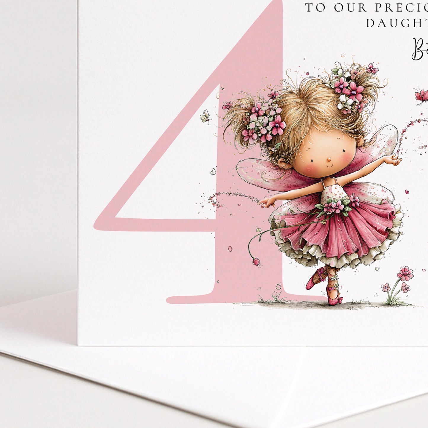 Personalised 4th Birthday Card for Girl, Fairy Birthday Daughter Card, Blonde Baby Girl Age 4 Card, Custom Name First Birthday Keepsake