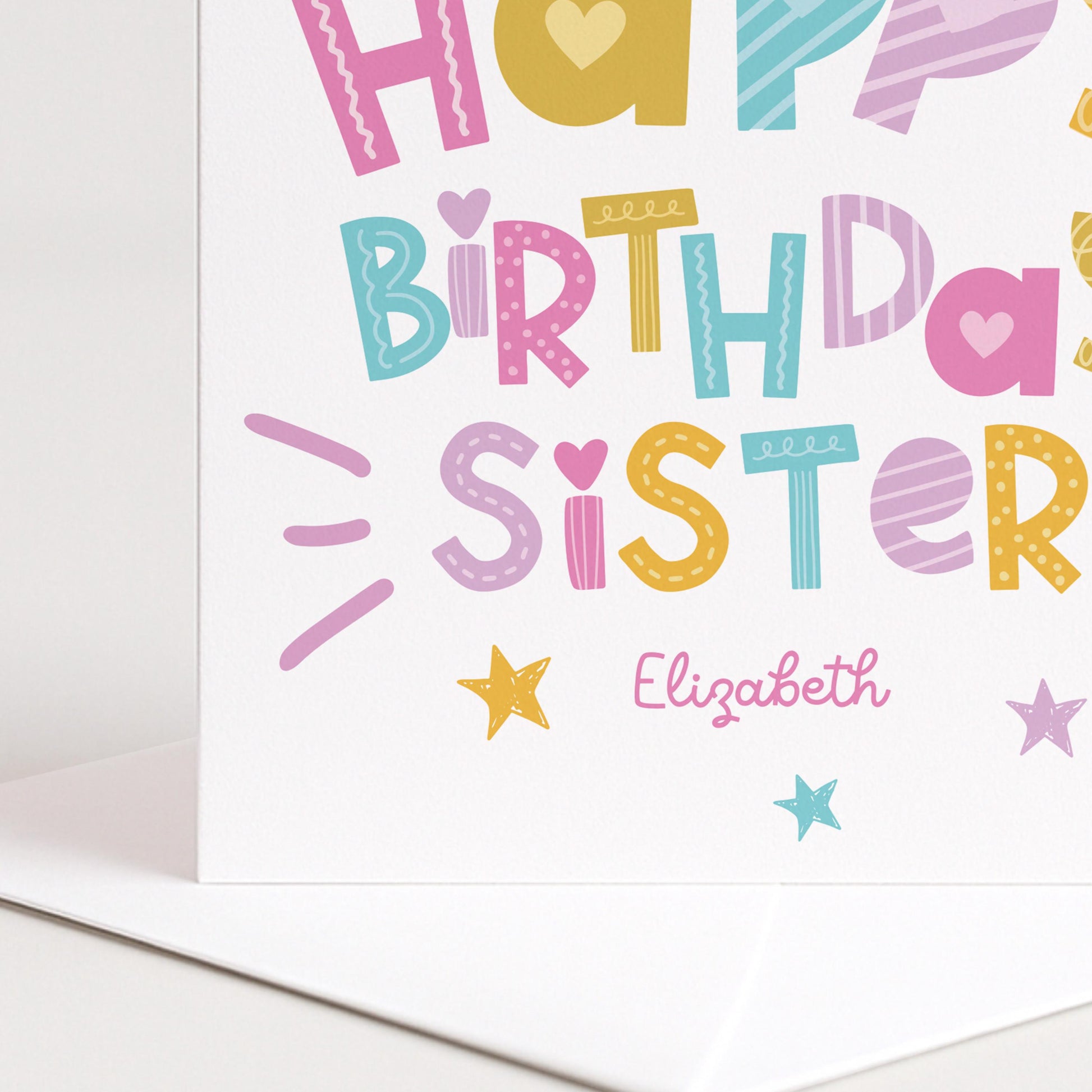 Sister Birthday Card Personalised, Happy Birthday Sister Card, Colourful Fun Typography Card, Cute Sister Card, Custom Name Card