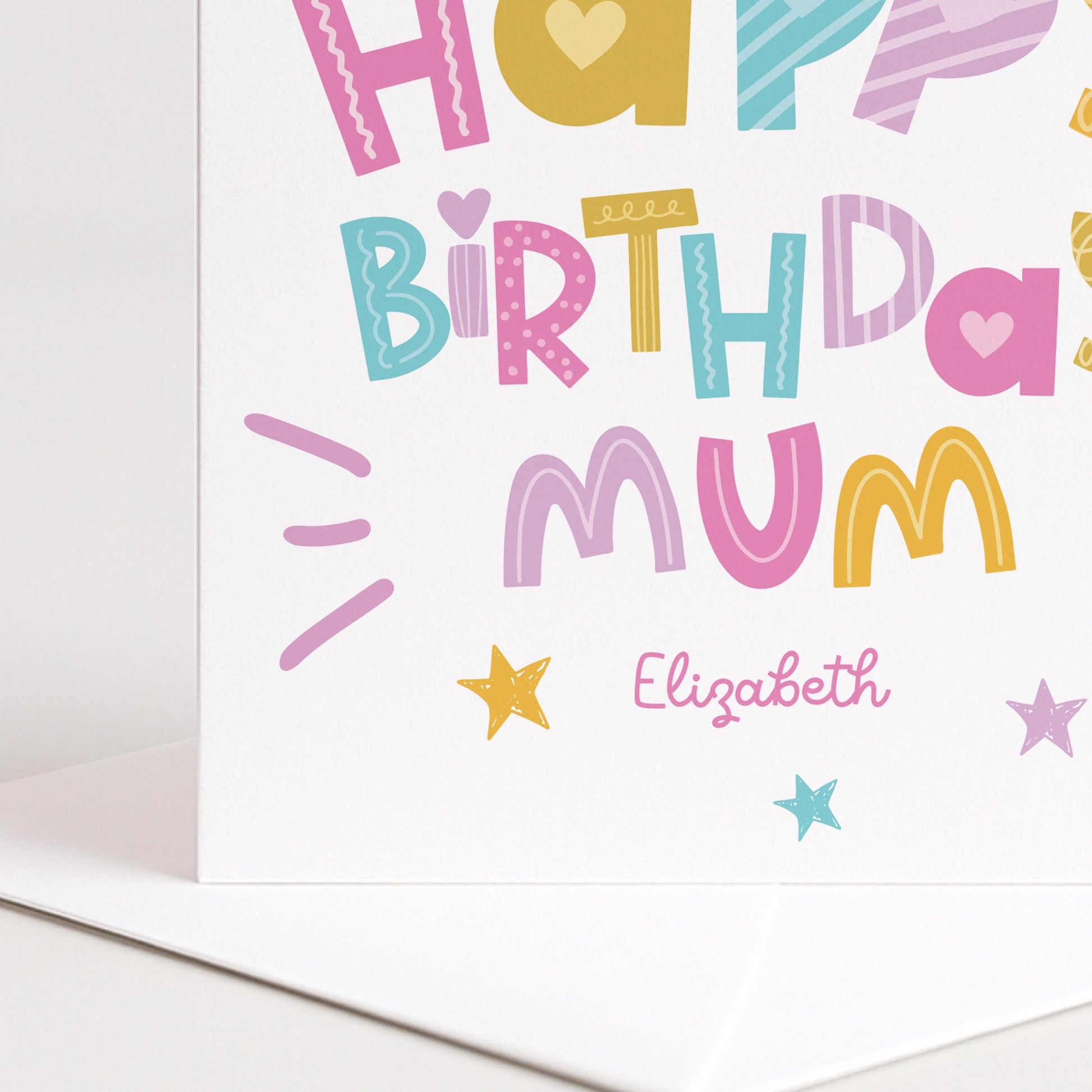 Birthday Card for Mum, Personalised Mum Birthday Card, Colourful Happy Birthday Mum Card, Custom Name Mum Card, Fun Modern Card