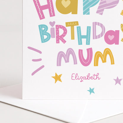 Birthday Card for Mum, Personalised Mum Birthday Card, Colourful Happy Birthday Mum Card, Custom Name Mum Card, Fun Modern Card