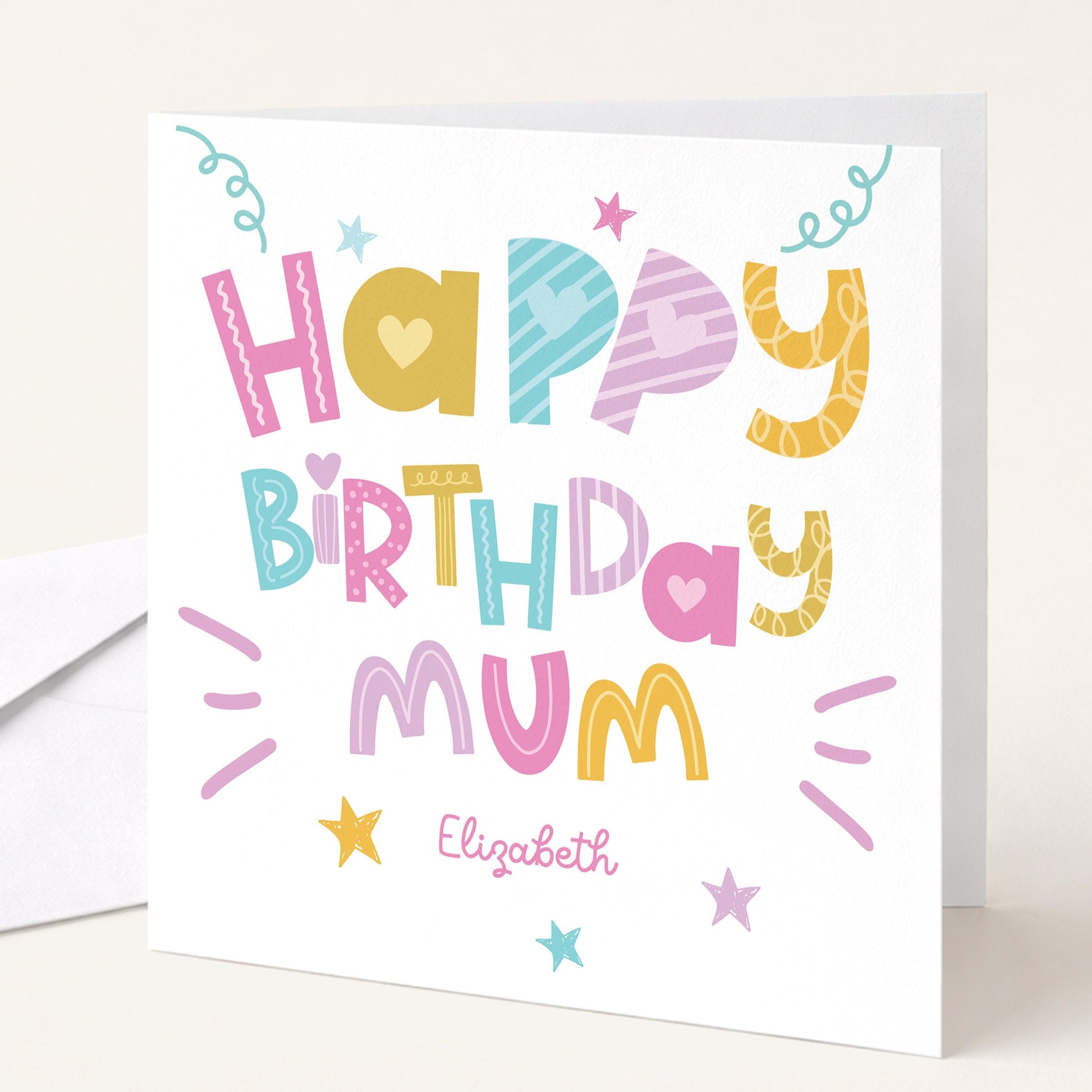 Birthday Card for Mum, Personalised Mum Birthday Card, Colourful Happy Birthday Mum Card, Custom Name Mum Card, Fun Modern Card