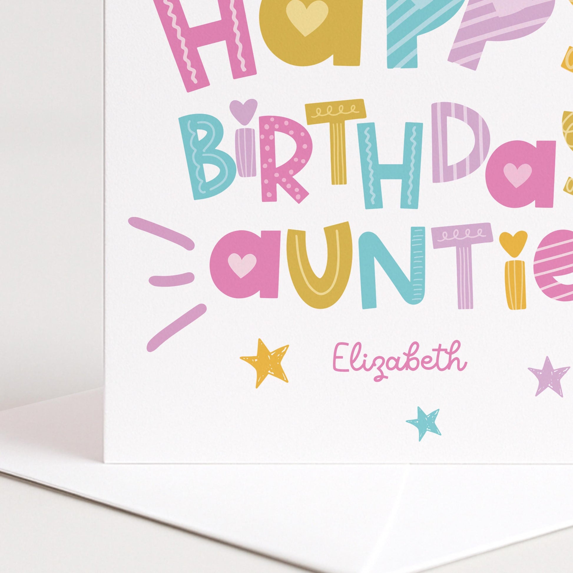 Birthday Card for Auntie, Personalised Auntie Birthday Card, Colourful Happy Birthday Auntie Card, Custom Name Card for Auntie