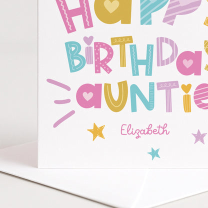 Birthday Card for Auntie, Personalised Auntie Birthday Card, Colourful Happy Birthday Auntie Card, Custom Name Card for Auntie