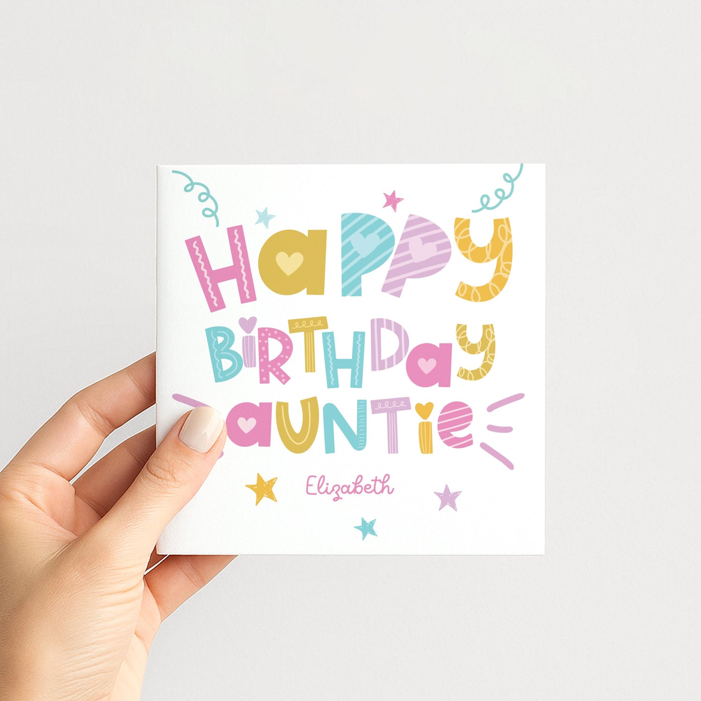 Birthday Card for Auntie, Personalised Auntie Birthday Card, Colourful Happy Birthday Auntie Card, Custom Name Card for Auntie