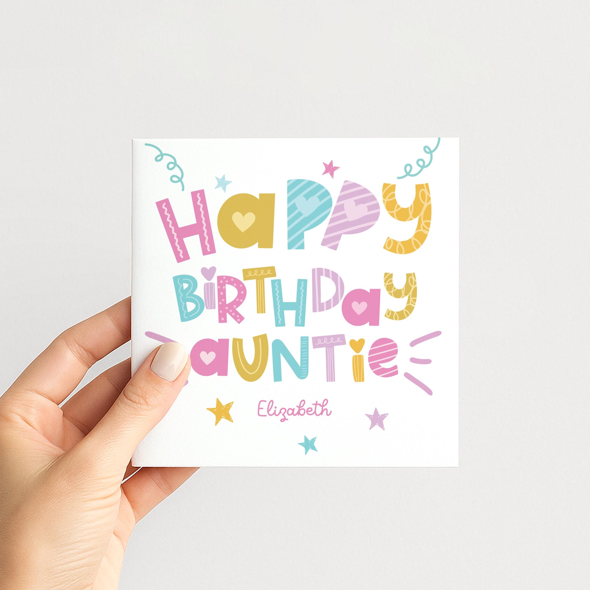 Birthday Card for Auntie, Personalised Auntie Birthday Card, Colourful Happy Birthday Auntie Card, Custom Name Card for Auntie