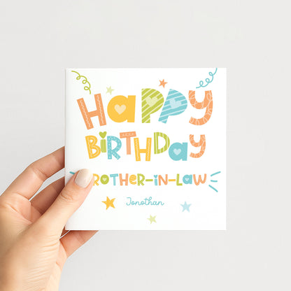 Birthday Card for Brother in Law, Personalised Brother in Law Birthday Card, Colourful Happy Birthday Brother in Law Card