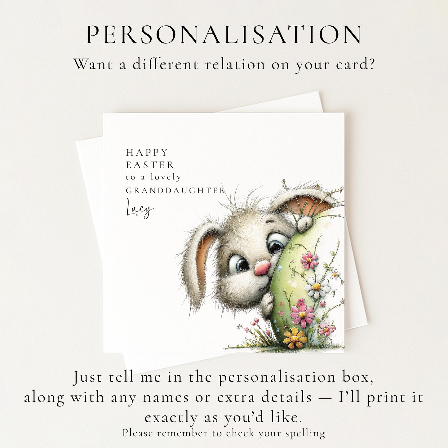 Easter Card for Granddaughter, Personalised Granddaughter Easter Card, Cute Bunny Easter Card, Happy Easter Card for Grandchild