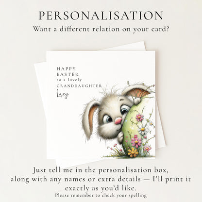Easter Card for Granddaughter, Personalised Granddaughter Easter Card, Cute Bunny Easter Card, Happy Easter Card for Grandchild