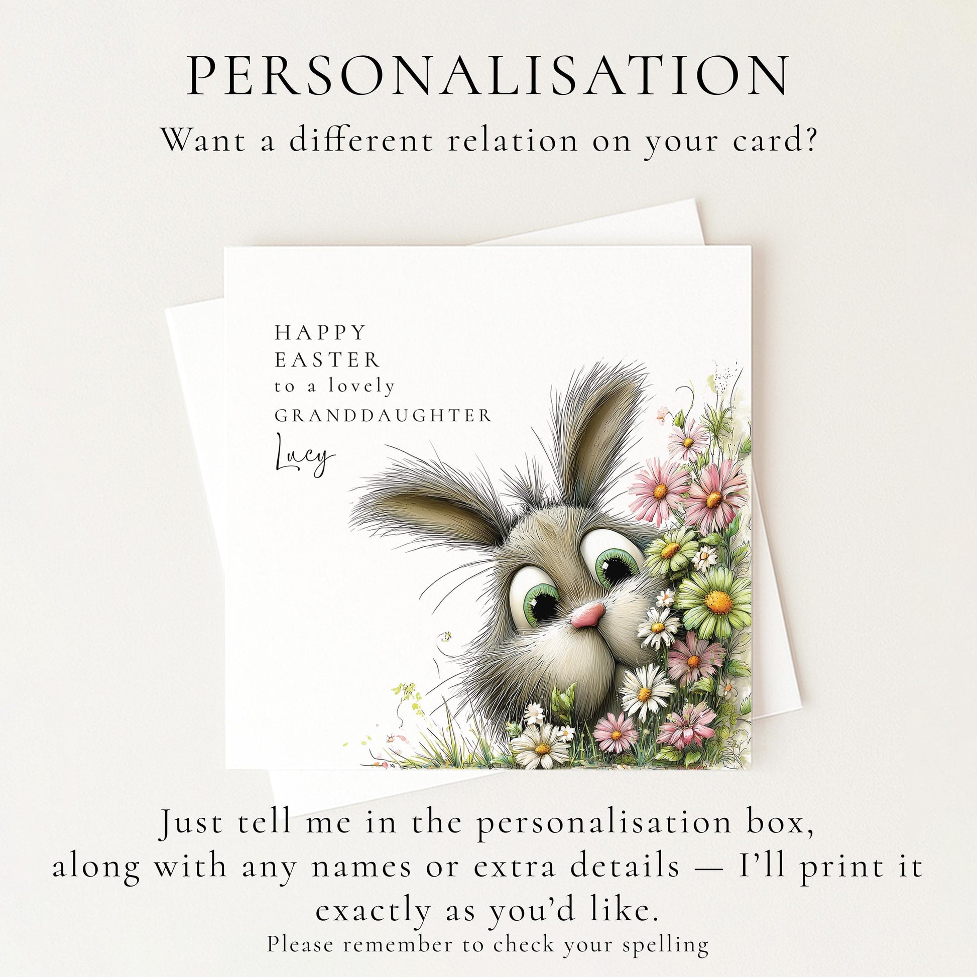 Easter Card for Granddaughter, Personalised Granddaughter Easter Card, Cute Bunny Easter Card, Happy Easter Card with Name
