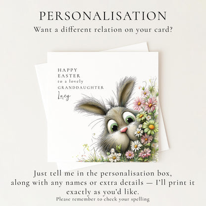 Easter Card for Granddaughter, Personalised Granddaughter Easter Card, Cute Bunny Easter Card, Happy Easter Card with Name