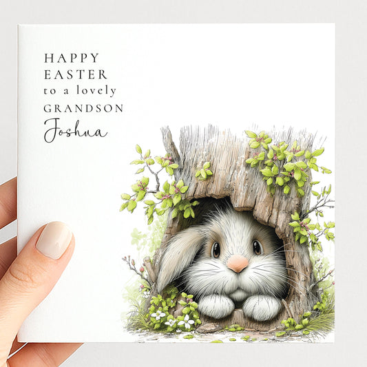 Easter Card for Grandson, Personalised Grandson Easter Card, Cute Bunny Easter Card, Happy Easter Card with Name