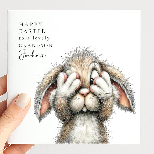 Easter Card for Grandson, Personalised Grandson Easter Card, Cute Bunny Easter Card, Happy Easter Card with Name