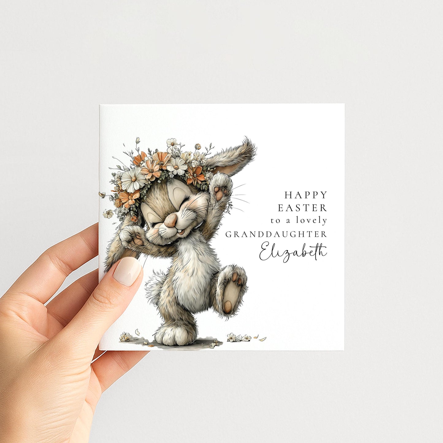 Easter Card for Granddaughter, Personalised Granddaughter Easter Card, Cute Bunny Easter Card, Happy Easter Card with Name