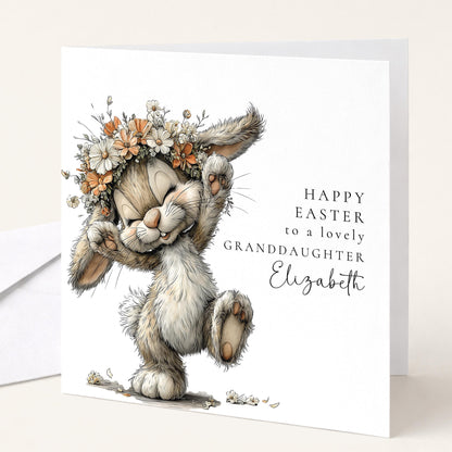 Easter Card for Granddaughter, Personalised Granddaughter Easter Card, Cute Bunny Easter Card, Happy Easter Card with Name