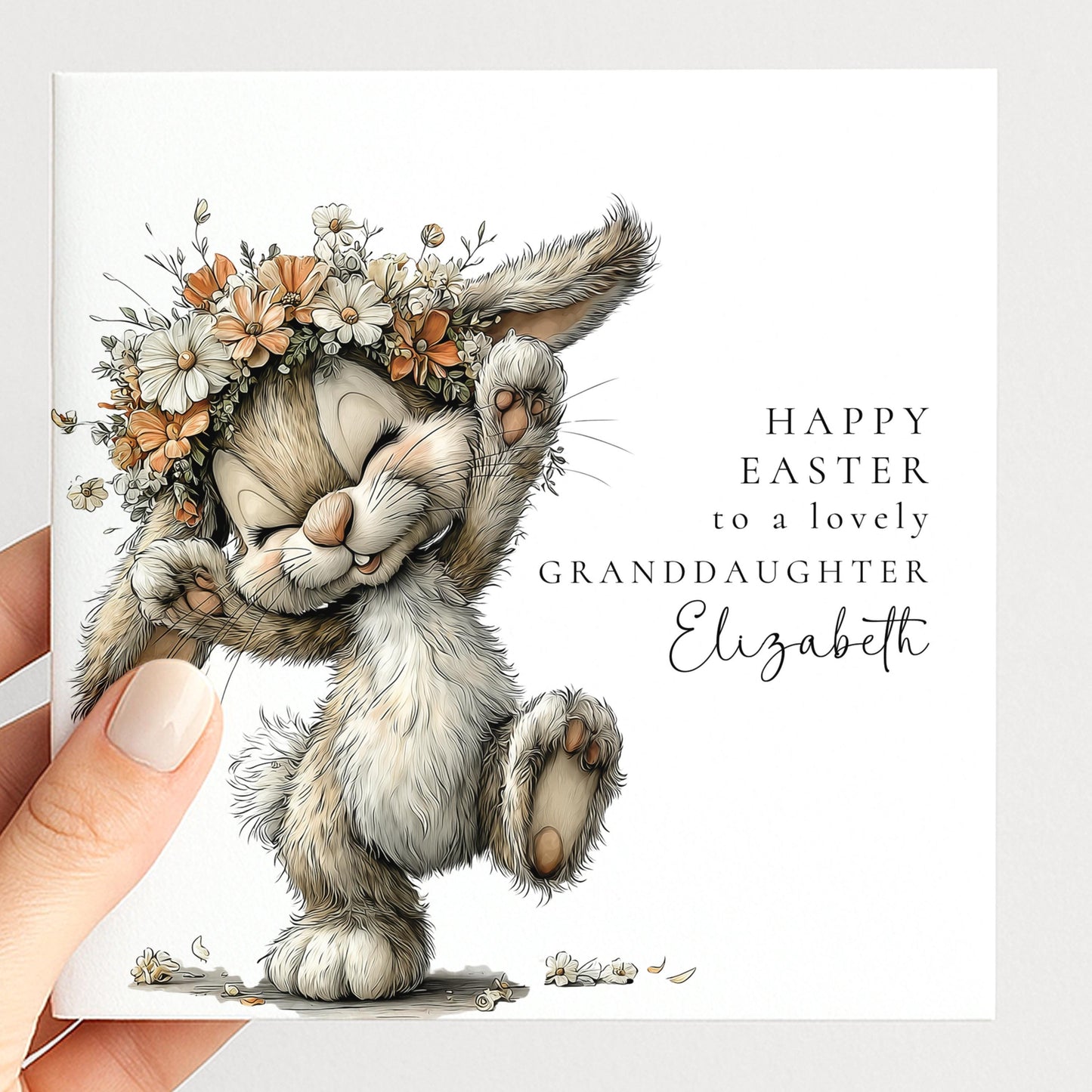 Easter Card for Granddaughter, Personalised Granddaughter Easter Card, Cute Bunny Easter Card, Happy Easter Card with Name