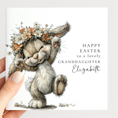 Easter Card for Granddaughter, Personalised Granddaughter Easter Card, Cute Bunny Easter Card, Happy Easter Card with Name