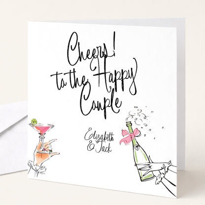 Wedding Card for Couple, Personalised Wedding Congratulations Card, Cheers to the Happy Couple Card, Modern Wedding Card with Names