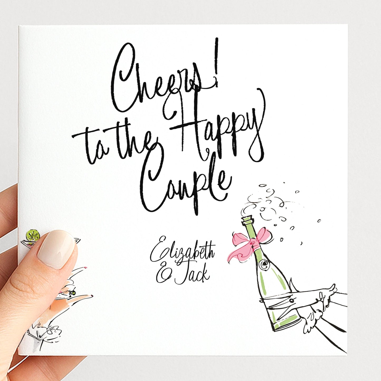 Wedding Card for Couple, Personalised Wedding Congratulations Card, Cheers to the Happy Couple Card, Modern Wedding Card with Names