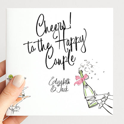 Wedding Card for Couple, Personalised Wedding Congratulations Card, Cheers to the Happy Couple Card, Modern Wedding Card with Names