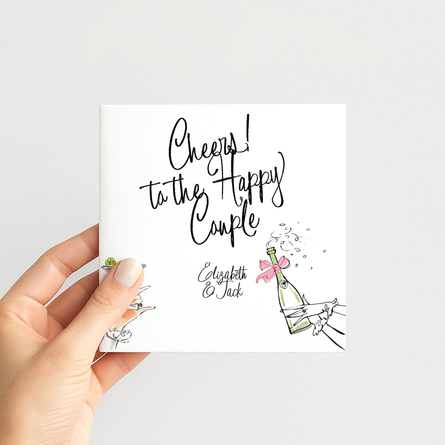 Wedding Card for Couple, Personalised Wedding Congratulations Card, Cheers to the Happy Couple Card, Modern Wedding Card with Names