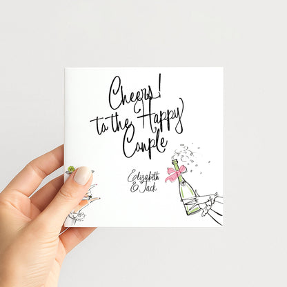 Wedding Card for Couple, Personalised Wedding Congratulations Card, Cheers to the Happy Couple Card, Modern Wedding Card with Names