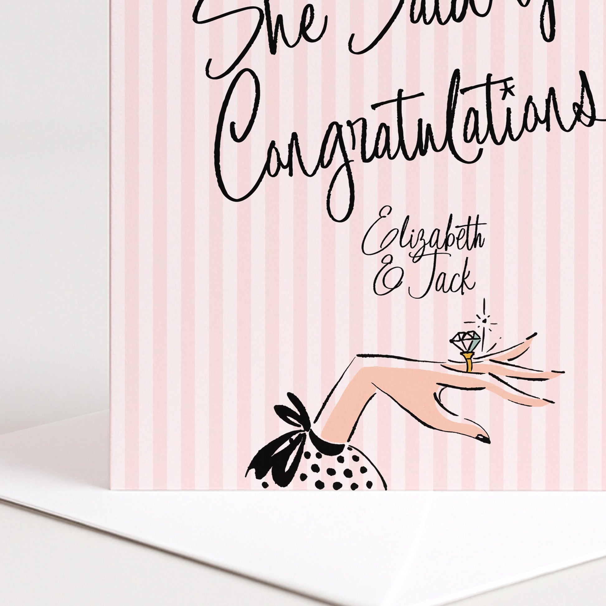 Engagement Card She Said Yes, Personalised Congratulations Engagement Card, Modern Pink Striped Proposal Card