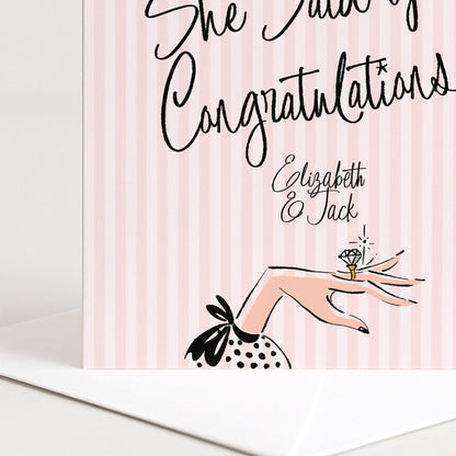 Engagement Card She Said Yes, Personalised Congratulations Engagement Card, Modern Pink Striped Proposal Card