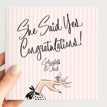 Engagement Card She Said Yes, Personalised Congratulations Engagement Card, Modern Pink Striped Proposal Card