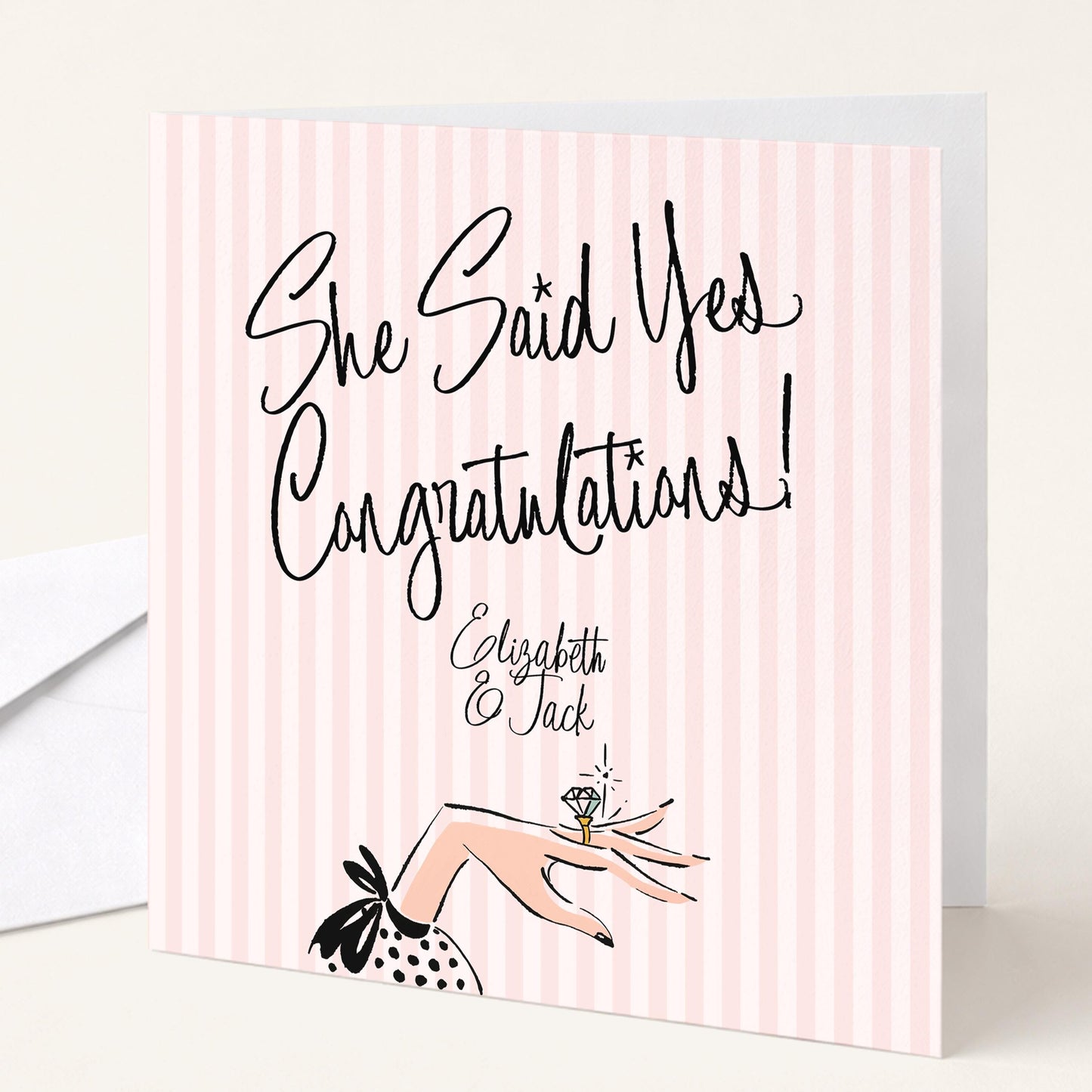 Engagement Card She Said Yes, Personalised Congratulations Engagement Card, Modern Pink Striped Proposal Card