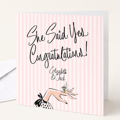 Engagement Card She Said Yes, Personalised Congratulations Engagement Card, Modern Pink Striped Proposal Card