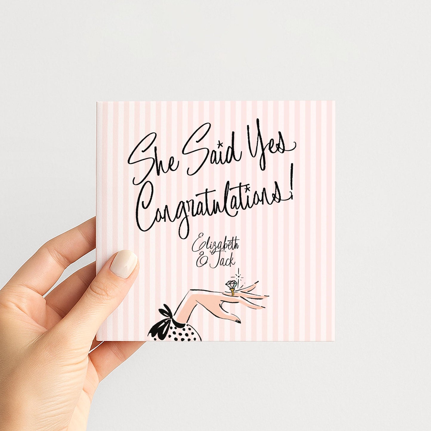 Engagement Card She Said Yes, Personalised Congratulations Engagement Card, Modern Pink Striped Proposal Card