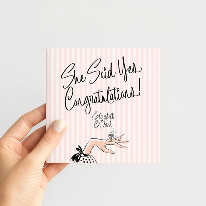 Engagement Card She Said Yes, Personalised Congratulations Engagement Card, Modern Pink Striped Proposal Card