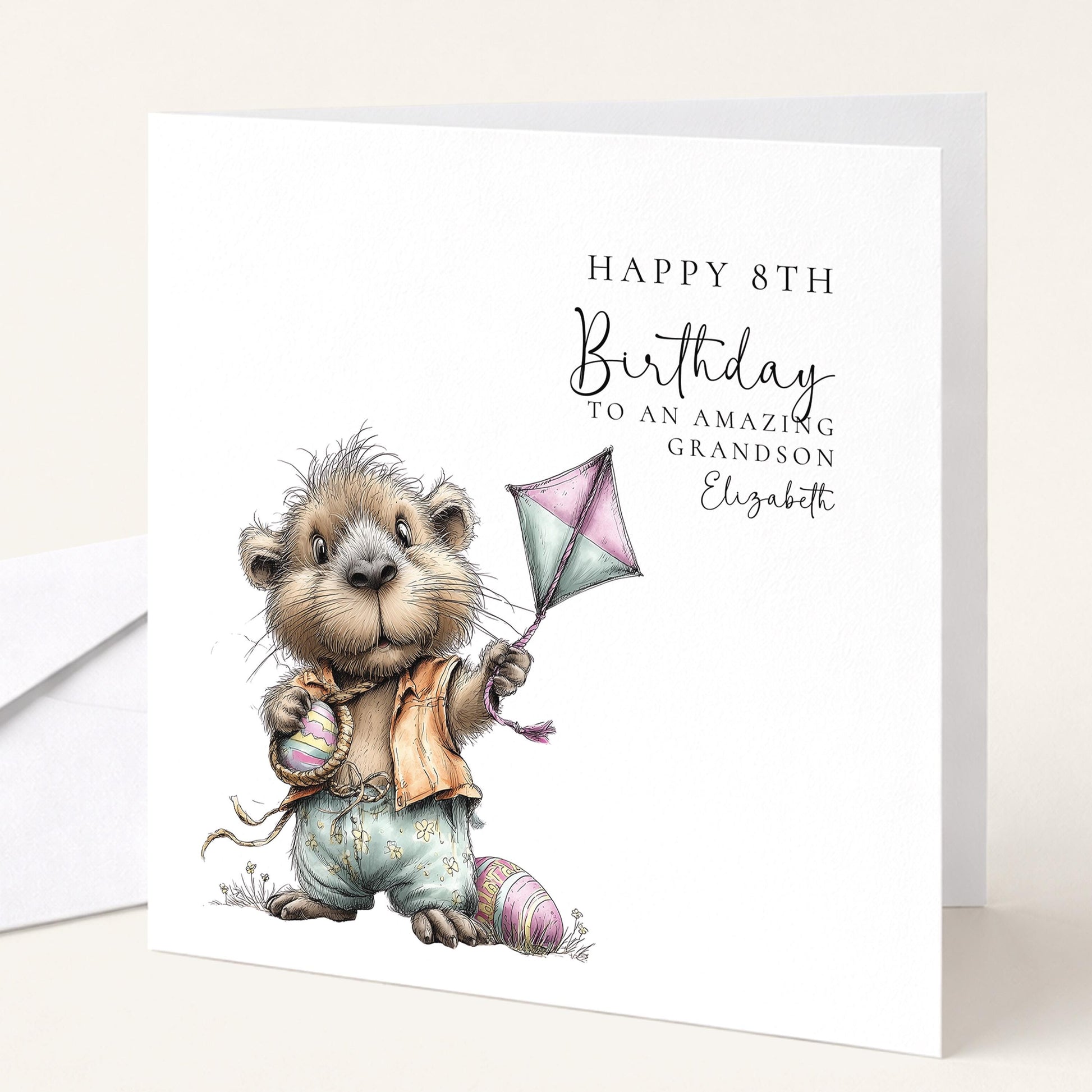 8th Birthday Card for Grandson, Personalised Boys Birthday Card, Cute Capybara Card, Age 8 Birthday Card for Boy