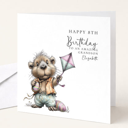 8th Birthday Card for Grandson, Personalised Boys Birthday Card, Cute Capybara Card, Age 8 Birthday Card for Boy