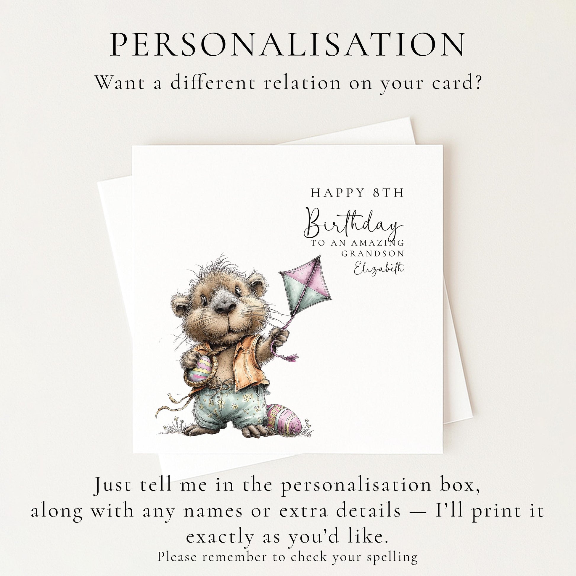 8th Birthday Card for Grandson, Personalised Boys Birthday Card, Cute Capybara Card, Age 8 Birthday Card for Boy