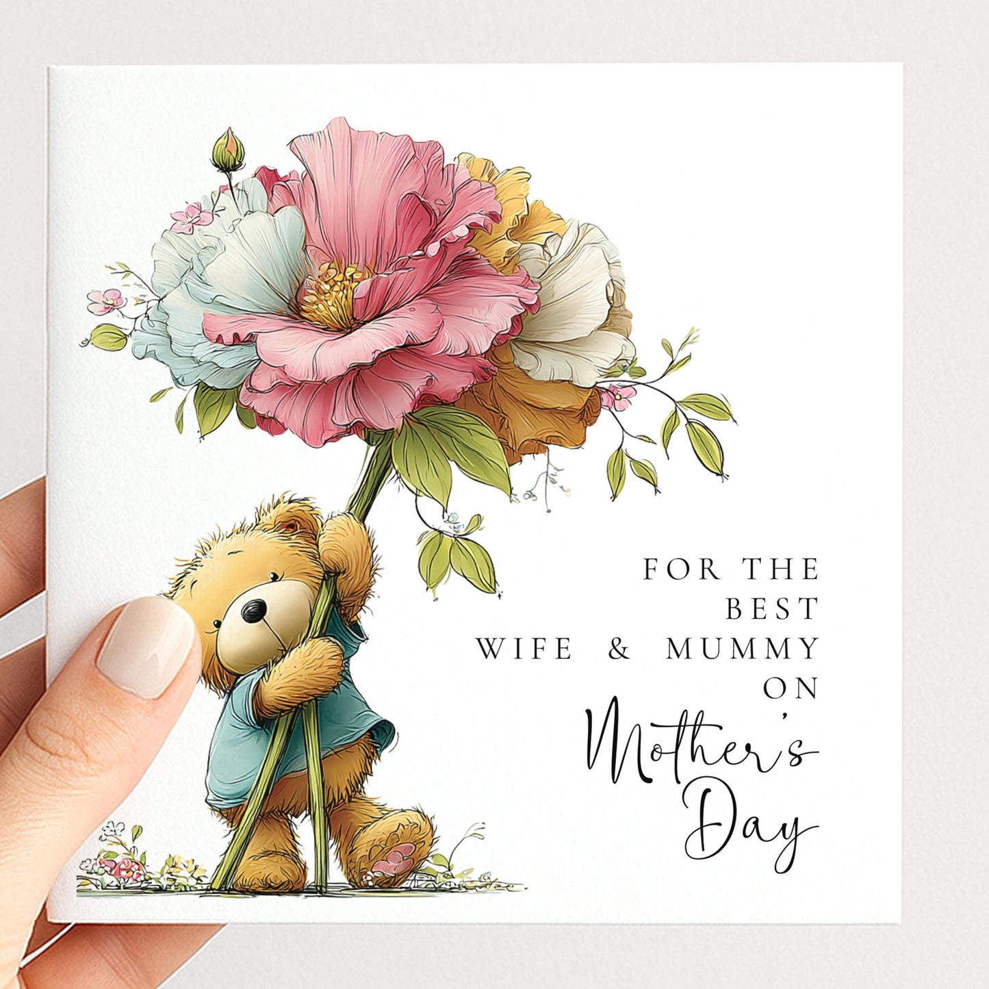 Mothers Day Card for Wife and Mummy, Cute Teddy Bear Mothers Day Card, Personalised Mothers Day Card from Children