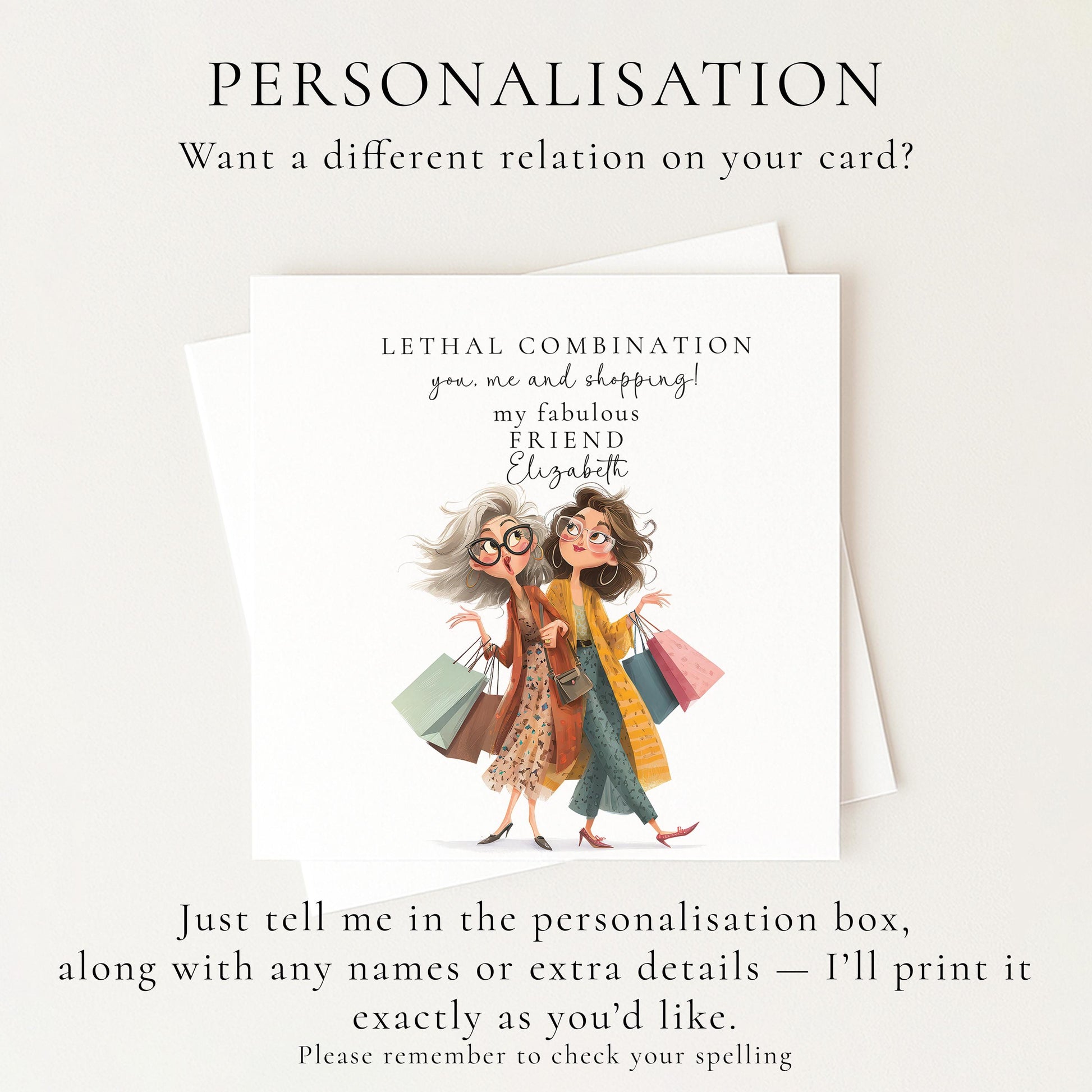 Funny Birthday Card for Friend, Shopping Birthday Card, Lethal Combination Card, Best Friend Card, Personalised Friend Card